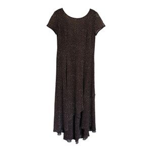 Kay Unger 100% Silk Cocktail A-line Dress 4 Brown Polkadot Layered Quiet Luxury